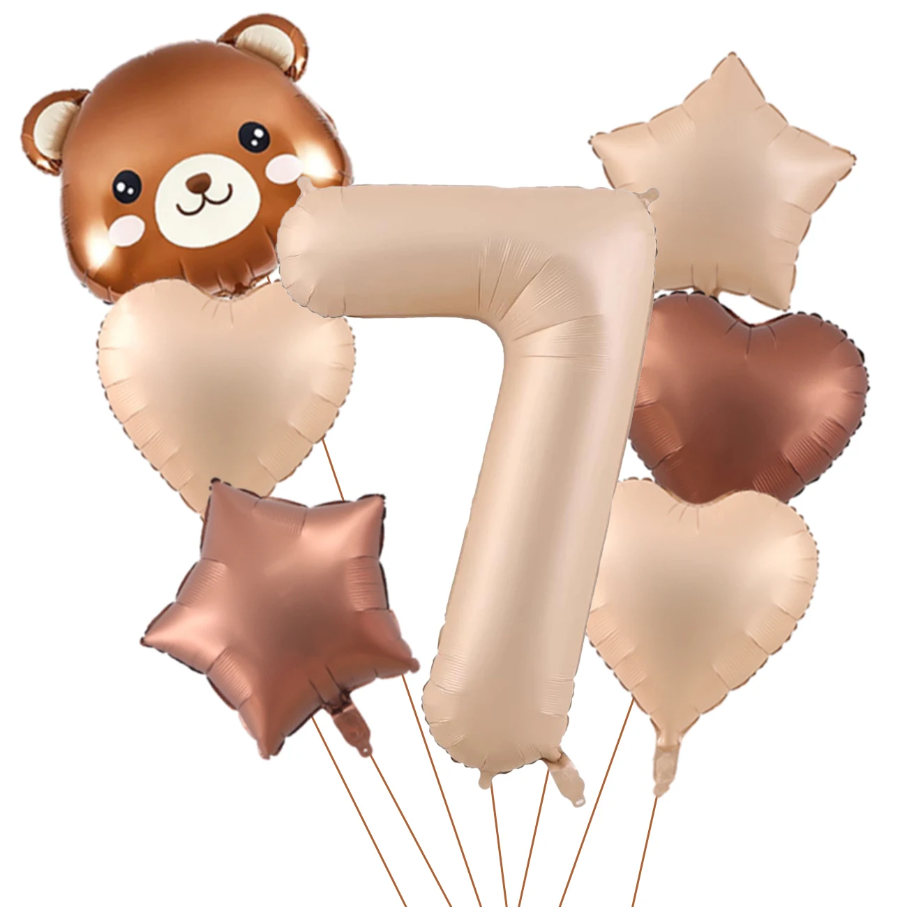7-teiliges süßes Bären-Ballon-Set mit 32 Zoll Karamell-Digital-Aluminiumfolienballon für Geburtstagsparty-Dekoration, Babyparty-Zubehör – Detail 9