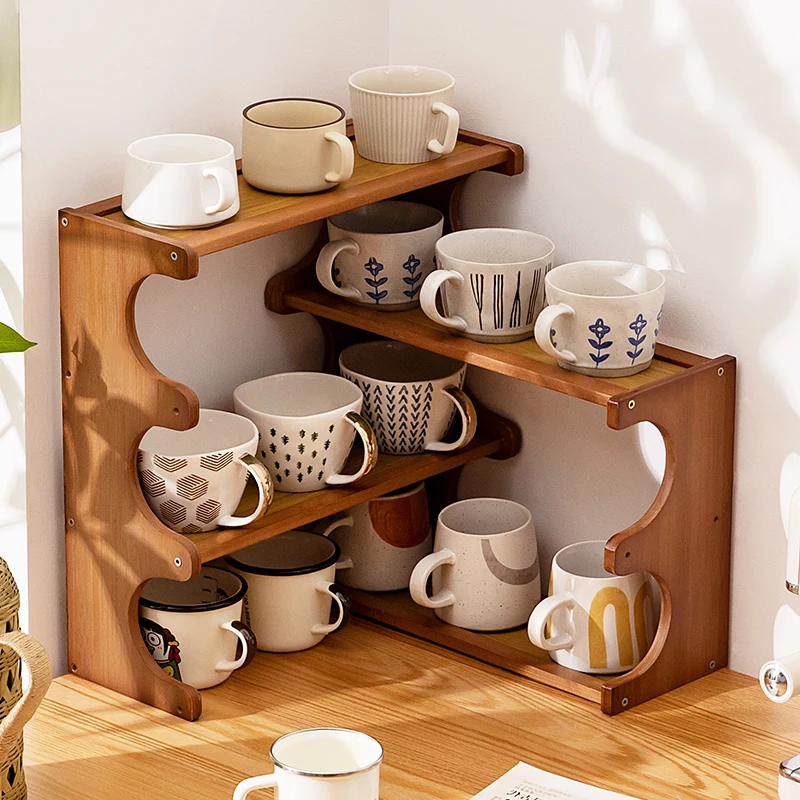 

Multi-Layer Coffee & Tea Station Organizer Countertop Cup Holder Drinkware Storage Rack for Kitchen & Bar Accessories