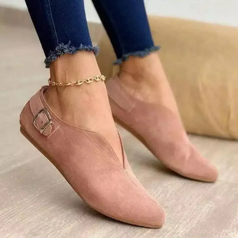 Suede Women Loafers Summer Women Flats Shoes Retro Pointed Toe Slip on Casual Shoes Zapatos Mujer Plus Size 43 Breathable V Port