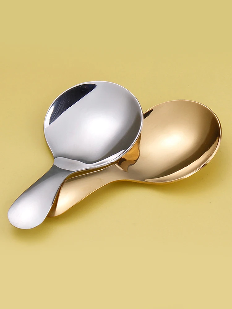 Stainless Steel Spoon Short Handle Gold Ice Cream Tea Coffee Spoon Kids Spoon Kitchen Condiment Spice Scoop Kitchen Tool