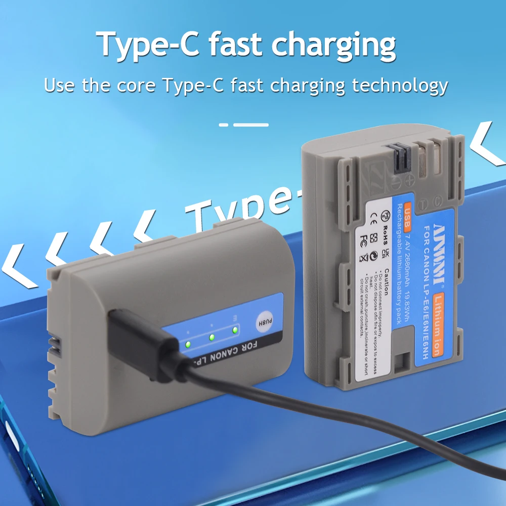 AJNWNM 내장 USB LP-E6 배터리, 캐논 5D Mark II III 7D 60D EOS 6D 70D 80D EOS 5DS R 카메라용 아쿠, LP E6 LPE6 LP E6D