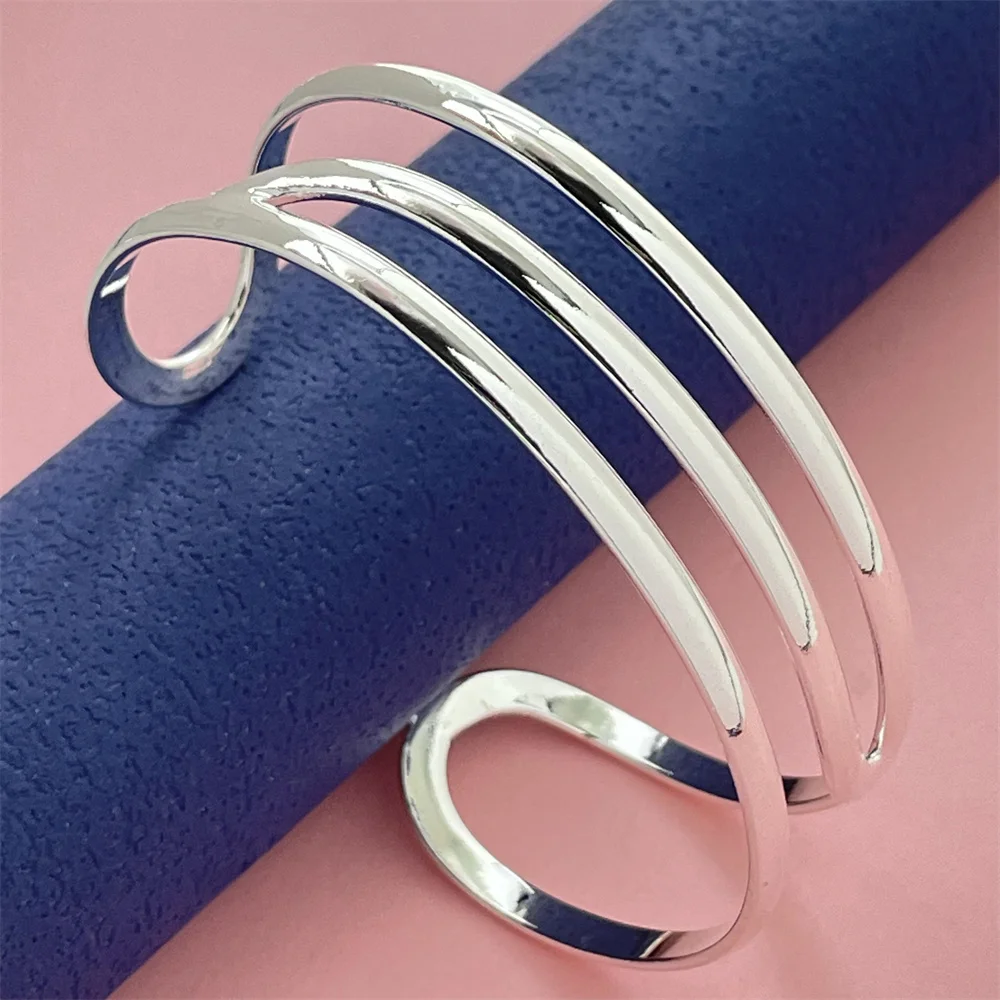 ANDARA Wholesale Trendy 925 Sterling Silver Bangles Bracelet Round Heart Open For Women Fashion Jewelry adjustment Cuff wedding