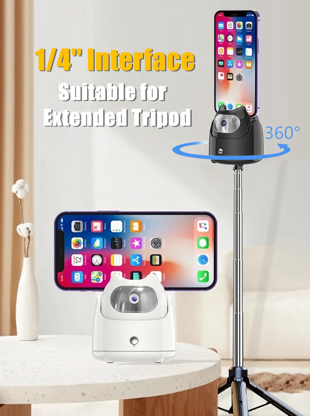 Auto Face Tracking iPhone Holder APP Free AI Face Recognition 360° Rotation Selfie Stand Live Streaming Gimabl for Mobile Video