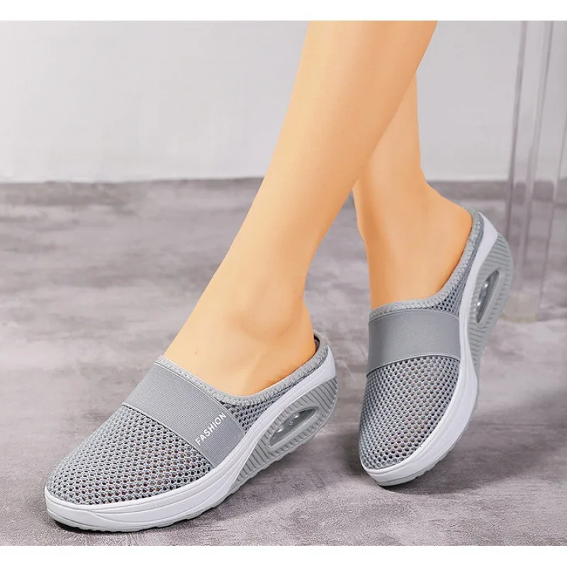 Women Walking Shoes Air Cushion Slip-On  Orthopedic Diabetic Ladies Platform Mules Mesh Lightweight Slipper Wedge Female Sneaker