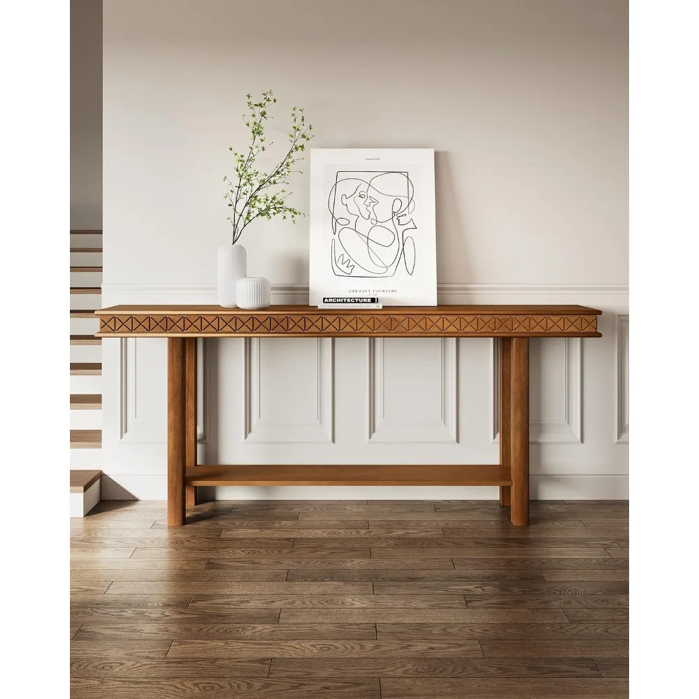 طاولة كونسول خشبية عتيقة مع رف تخزين، بطول 70.9 بوصة للمدخل وغرفة المعيشة خلف الأريكة
