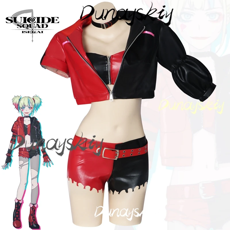 Harley Cosplay Costume Wig Jackets and Shorts Clown Woman Uniform Anime Suicide Isekai Joker Girl Squad Halloween Set Customized