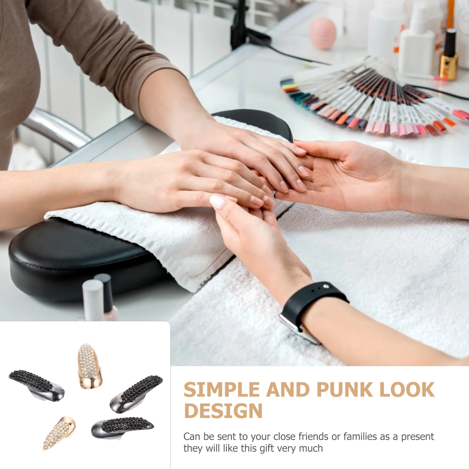 

5pcs Long Fingernail Ring Rhinestone Finger Joint Rings Punk Style Hand Jewelry Fashion Accessories For Women