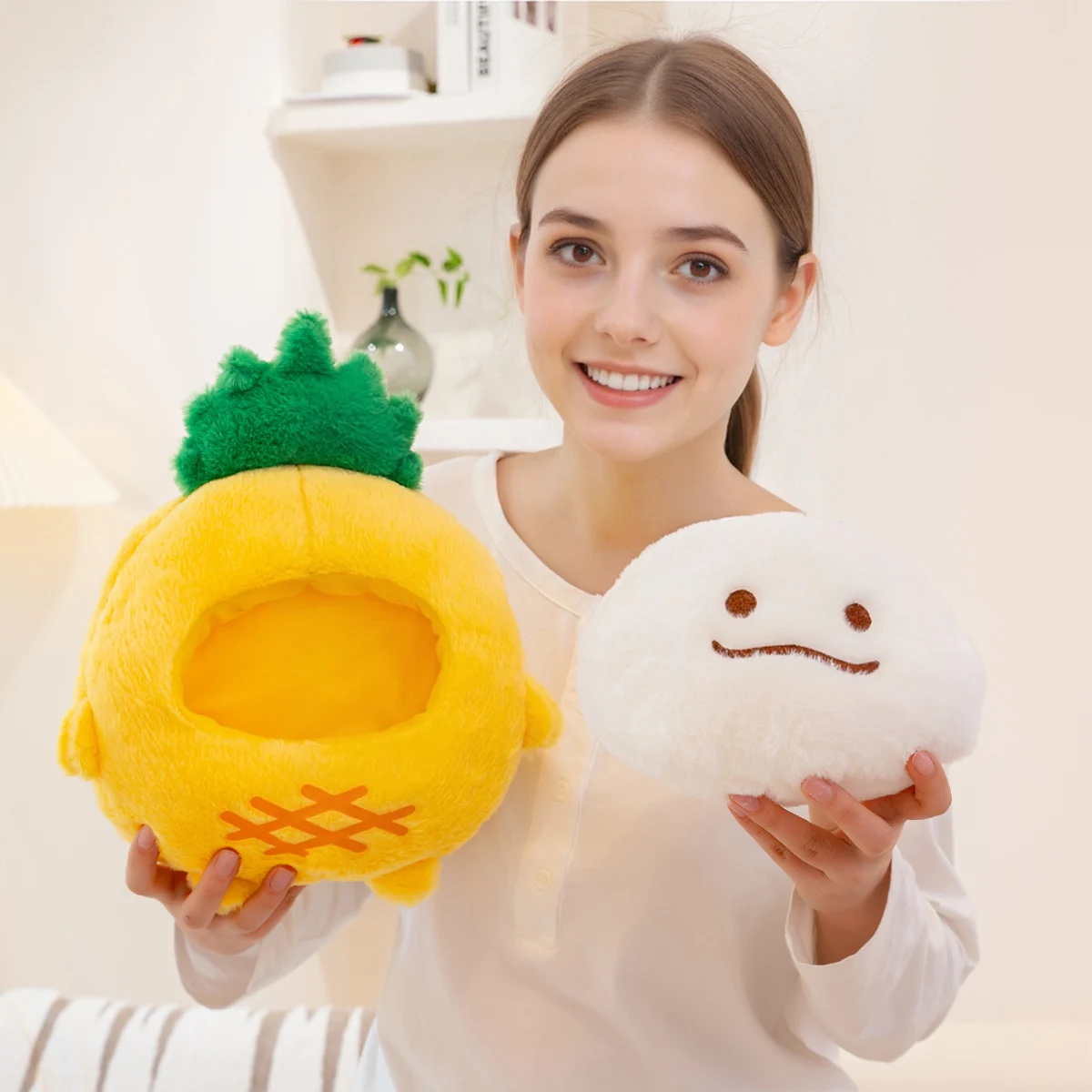 دمية فاكهة ناعمة ولطيفة ومبتكرة، لعبة أناناس، دمية خوخ محشوة، هدية عيد ميلاد، لعبة تفاعلية للمنزل