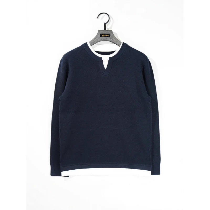 سترة محبوكة مكونة من قطعتين للرجال، ملابس تريكو فضفاضة جديدة بأكمام طويلة للخريف والشتاء، بلوزة عصرية للرجال