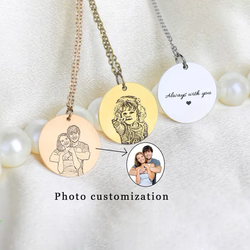 

Custom Stainless Steel photo round Pendant Necklace Jewelry Gift for Friends Family Loved Ones Anniversaries Birthdays