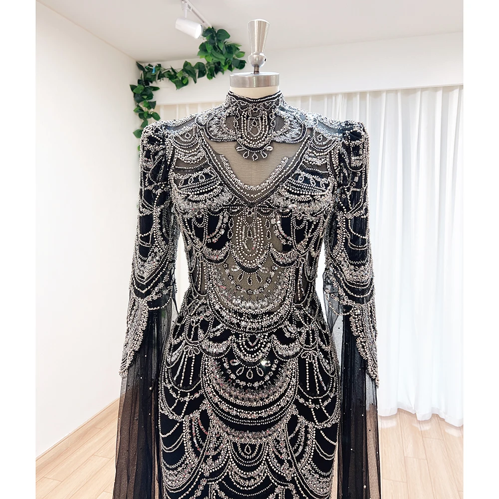 Luxury Dubai Mermaid Evening Dress with Cape Sleeves for Women 2024 Arabic Muslim Formal Prom Wedding Party Gown Customized