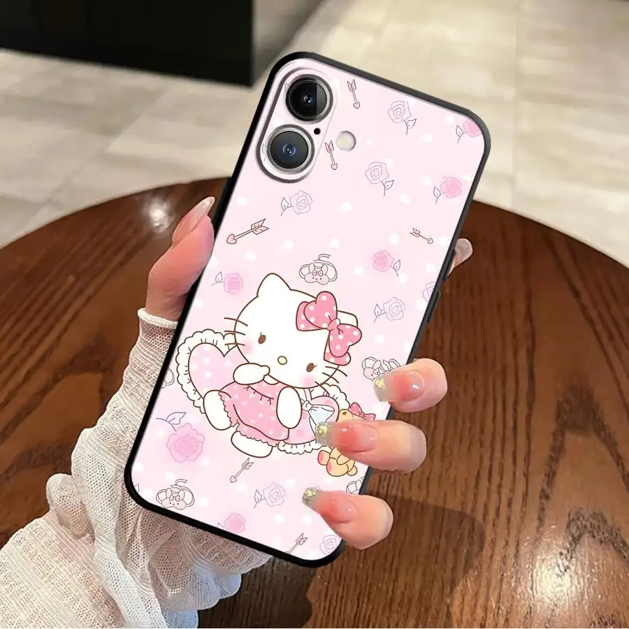 Case for iPhone 17Air XS Max 13 12 11 17 Pro Max XR 15 16 14 Plus 7 8 Black Soft Phone Cover Strawberry Hello Kitty