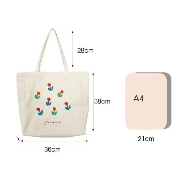 Canvas Shoulder Bag For Women Tulip Printing Ladies Casual Handbag Tote Bag Large Capacity Cotton Reusable Shopping Beach Bag