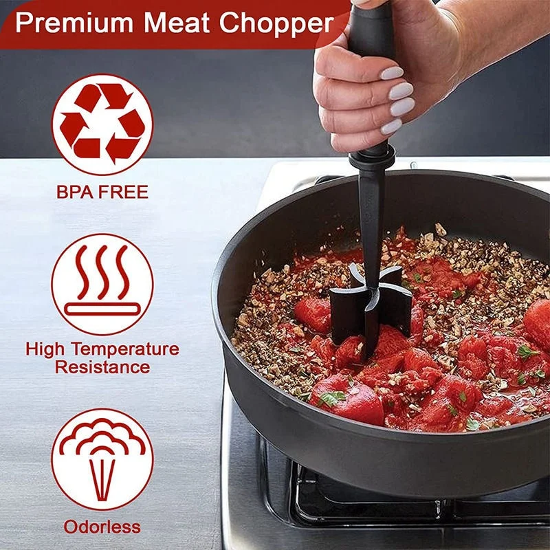 Meat Chopper Heat Resistant Ground Beef Masher Non-Stick Meat Shredder Potato Tomato Turkey Hamburger Mix Smasher Kitchen Gadget