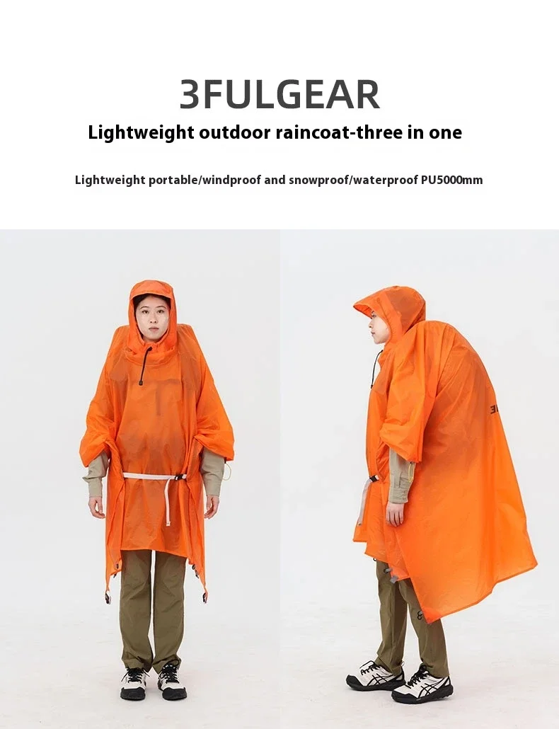 3F UL GEAR Ultraleichter Wanderregenmantel 3-in-1 Camping-Regenponcho Tarp Outdoor-Vordach Zelt 15D Silikon Wasserdichte Regenjacke – Detail 3