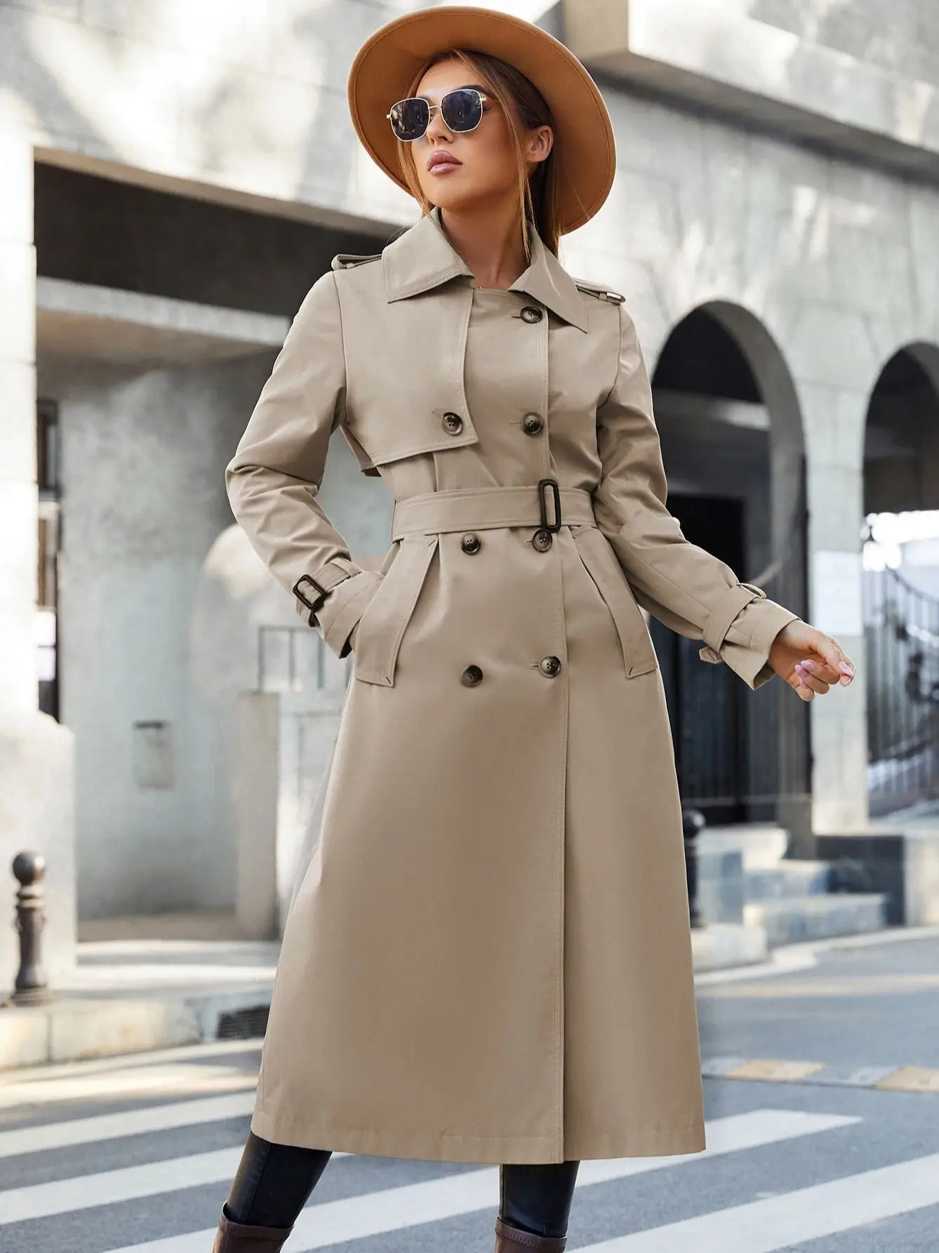 

Cinemore Spring Long Trench Coat for Women Casual Windbreaker Jacket Double Breasted Lapel Belted Windproof Female Overcoat