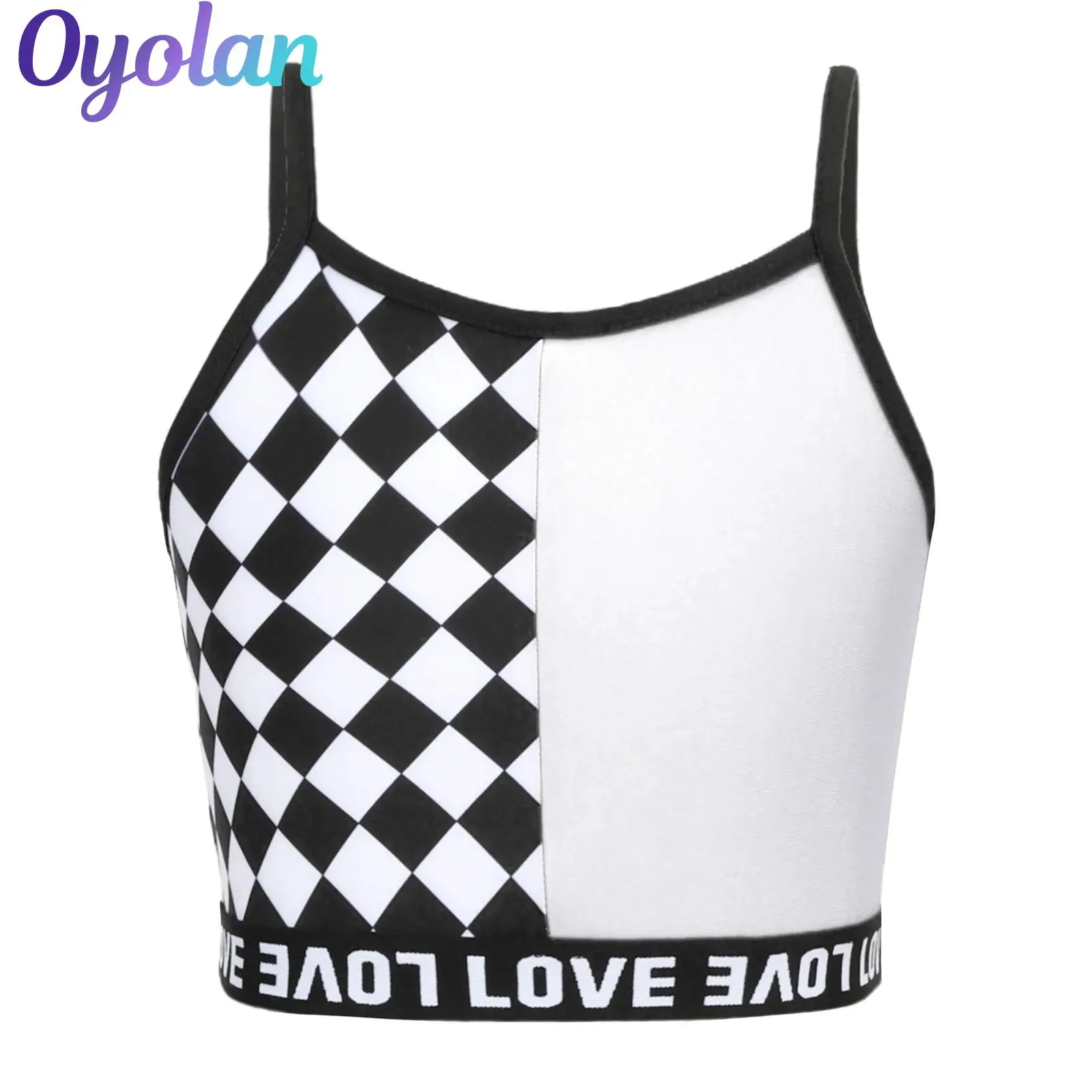 

Kids Girls Hip Hop Dance Vest Color Block Letter Print Spaghetti Strap Crop Top Jazz Dance Training Stage Performance Costume