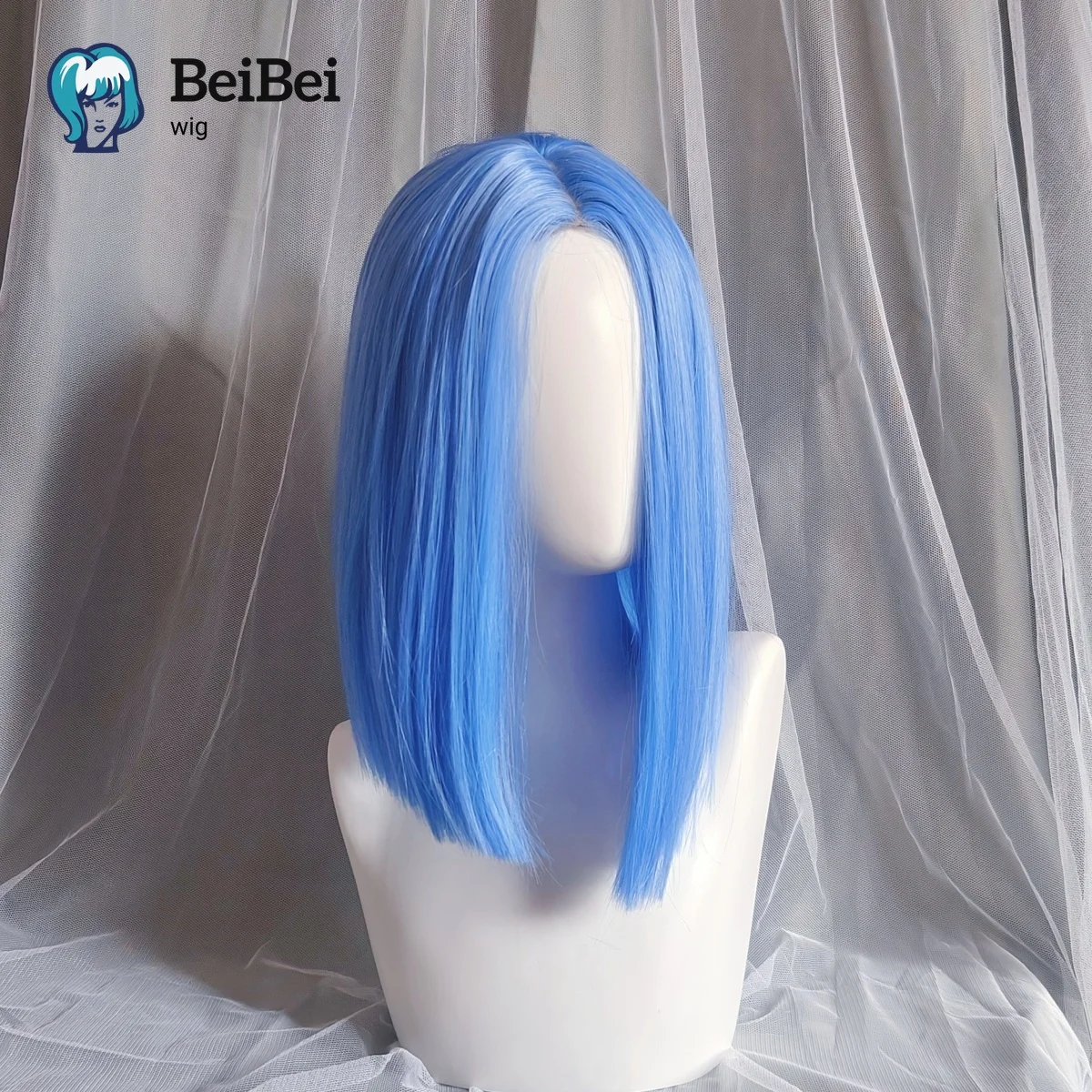 Short Blue Wig for Women 14inch Shoulder Straight Hair Wig Middle Part 4*1 Lace Frontal Synthetic Wigs High Quality for Cosplay