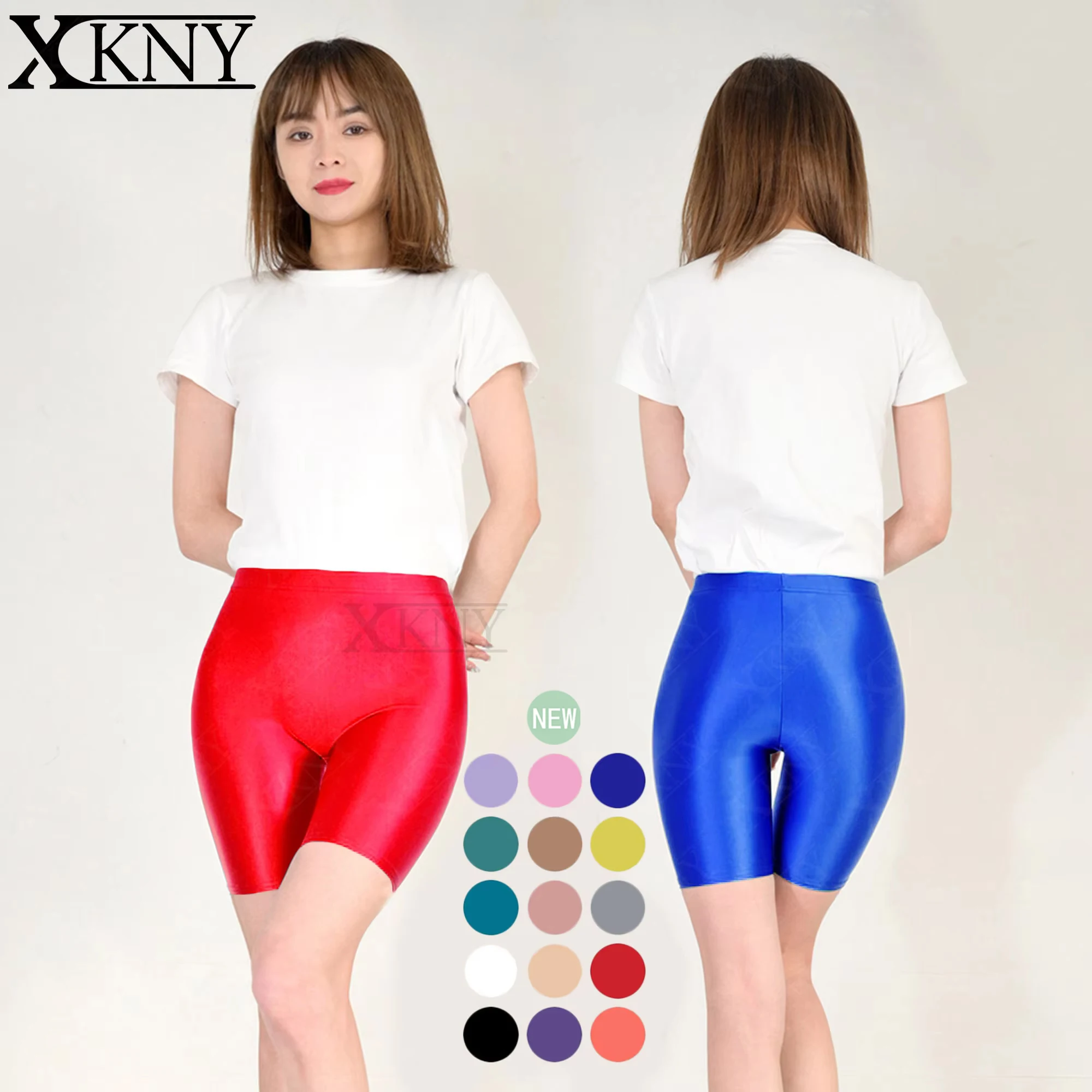 XCKNY glossiness series Seamless front short tights oil glossy tretch pants  silk slim waist yoga swim shorts XClocKNYoung