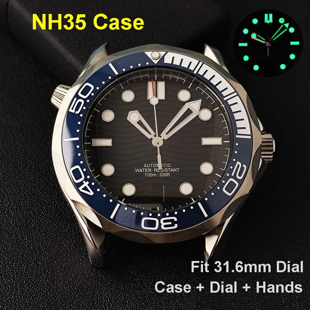 

NH35 case 42mm case 316L stainless steel sapphire glass waterproof luminous dial suitable for NH35 movement watch accessories