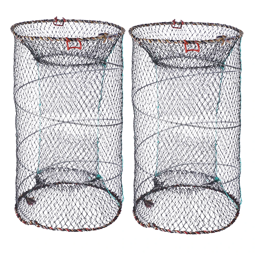 

2pcs Foldable Fishing Net 17X10Inch Collapsible Fish Crab Shrimp Trap Nylon Mesh Cage For Outdoor Minnow Crawfish Catch With