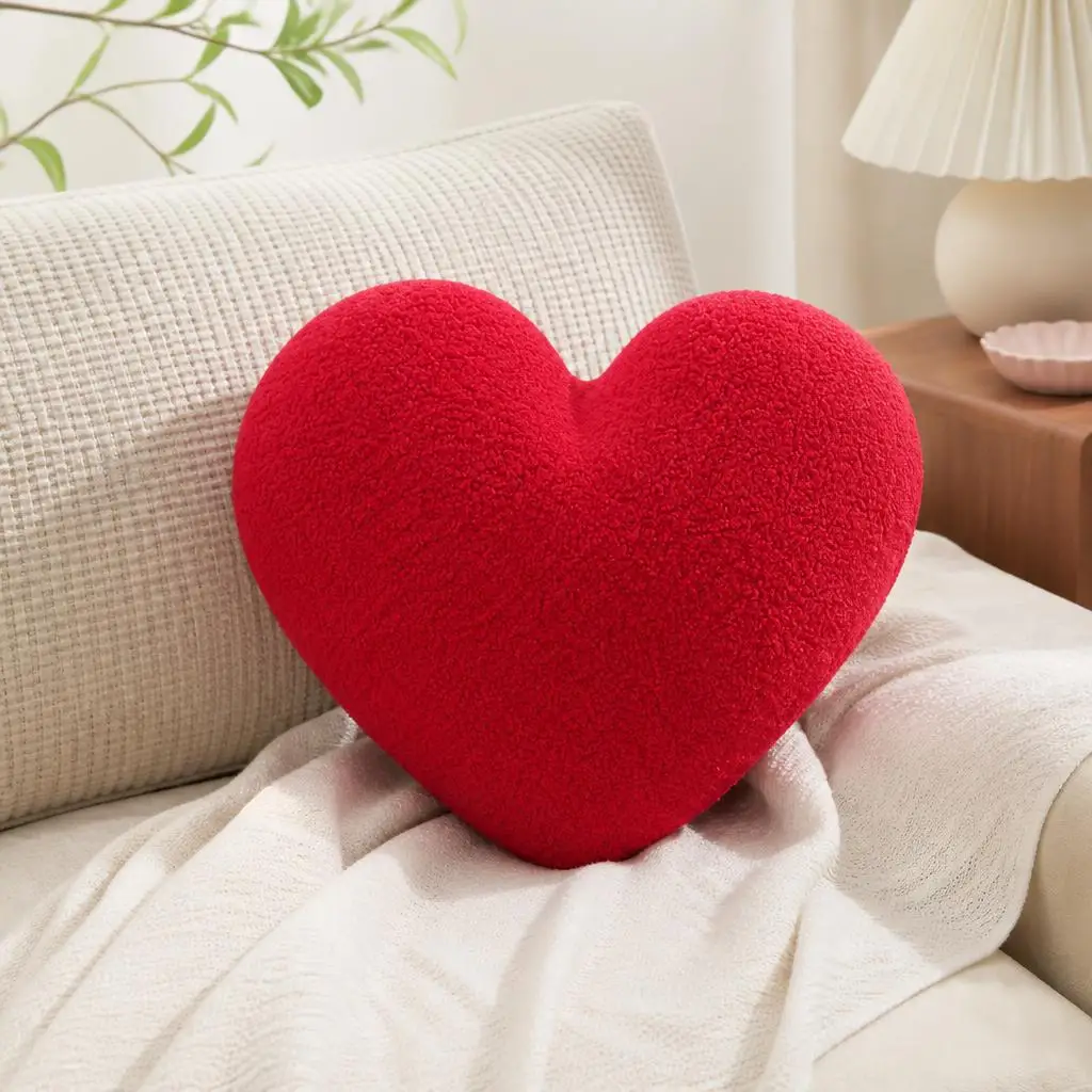 Red Heart Shaped Plush Throw Pillow Romantic Cushion for Sofa Bedroom Home Decor Valentines Day Gift for Couples Anniversary