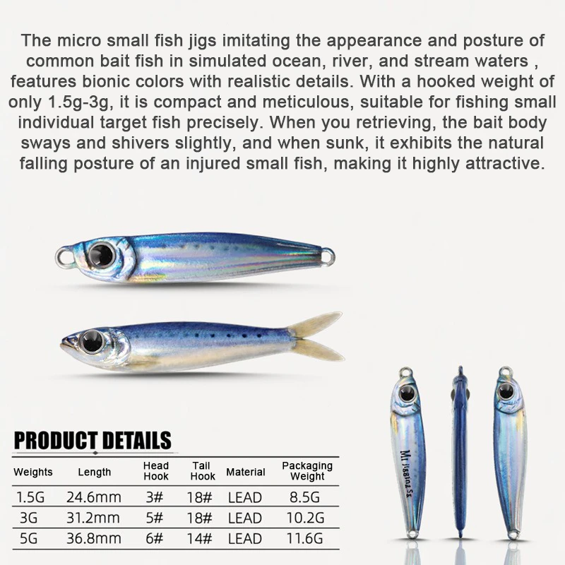 Neue 1,5/3/5g Micro-Jigging-Köder 3D Bionics Mini-Jig-Köder Gießlöffel-Angelköder mit Pailletten für Bach-Mikrofischen Angelzubehör – Detail 4
