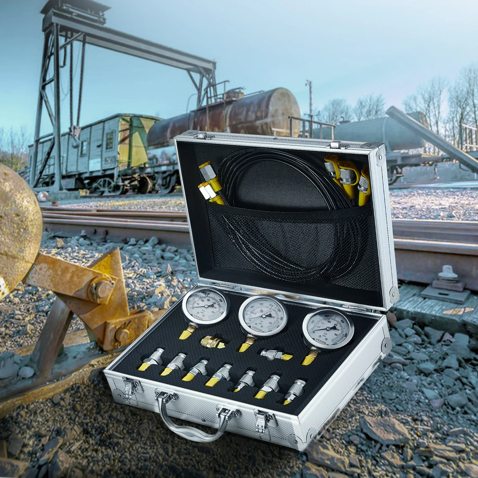 SucceBuy Hydraulische druktestkits Graafmachine Hydraulische testmetersets met draagtas voor graafmachines, tractorenmachines
