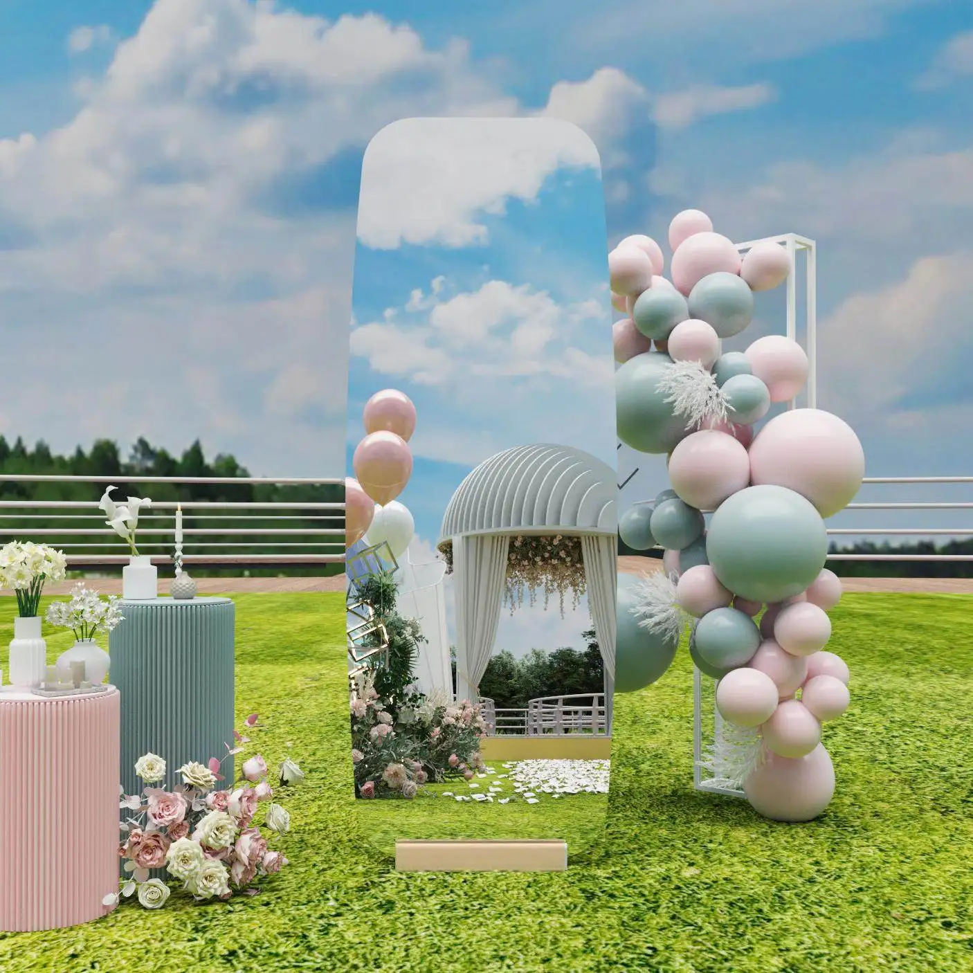 Alien outdoor photo lawn wedding mirror welcome card props full body mirror ins wind wedding clouds