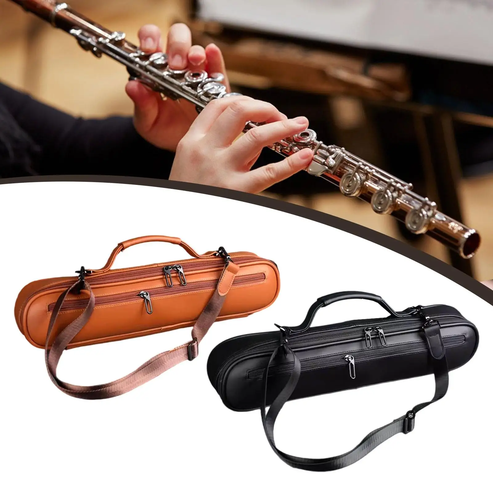 حقيبة فلوت للسفر جيب خارجي مقاومة للاهتراء متعددة الأغراض 16/17 حقيبة فلوت بفتحة لأداء الحفلات وممارسة السفر والحفلات الموسيقية #4