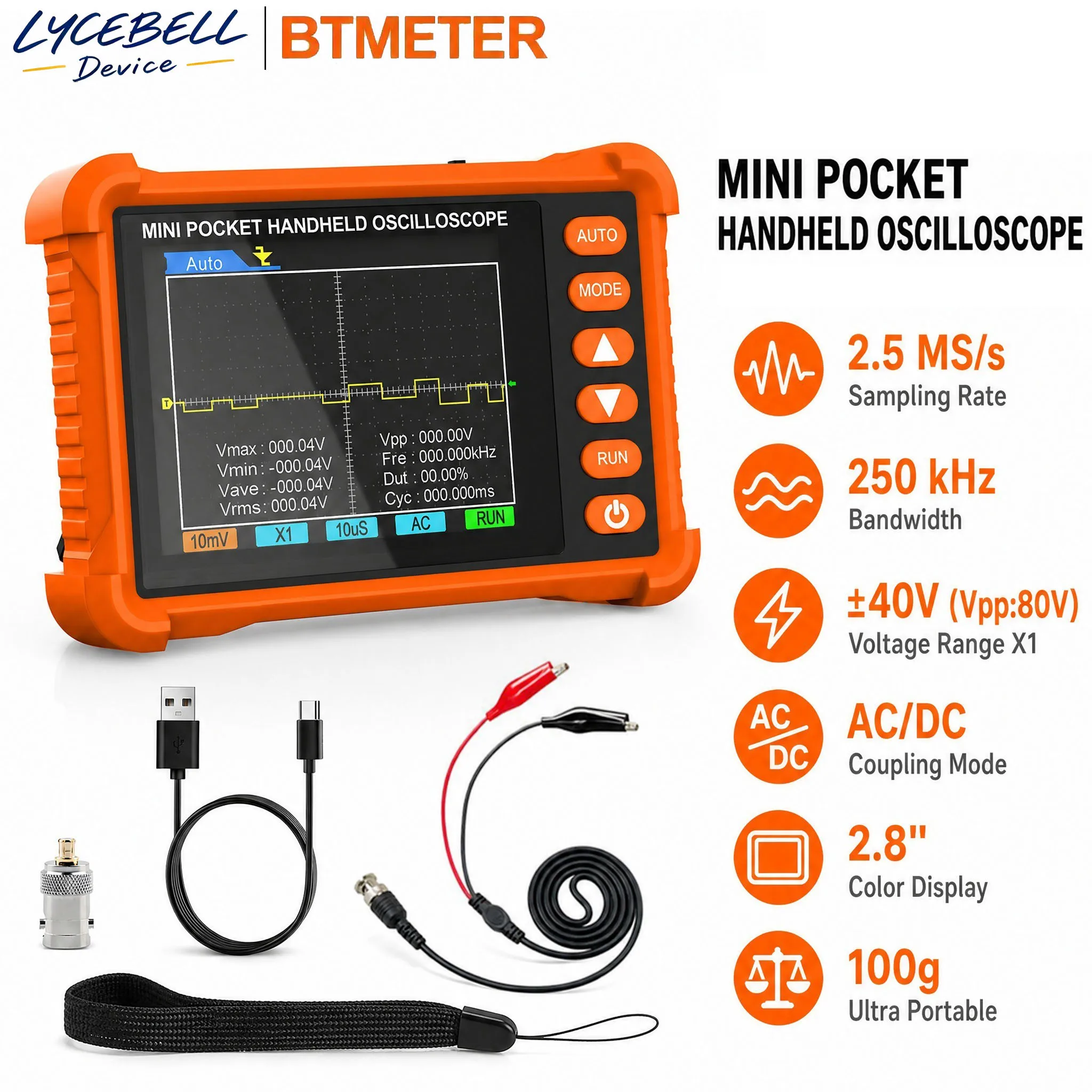 250K Handheld Digital Oscilloscope 2.5MS/s Portable Automotive Osciloscope Multimeter Tester Repair Tool DIY Electronics Kit