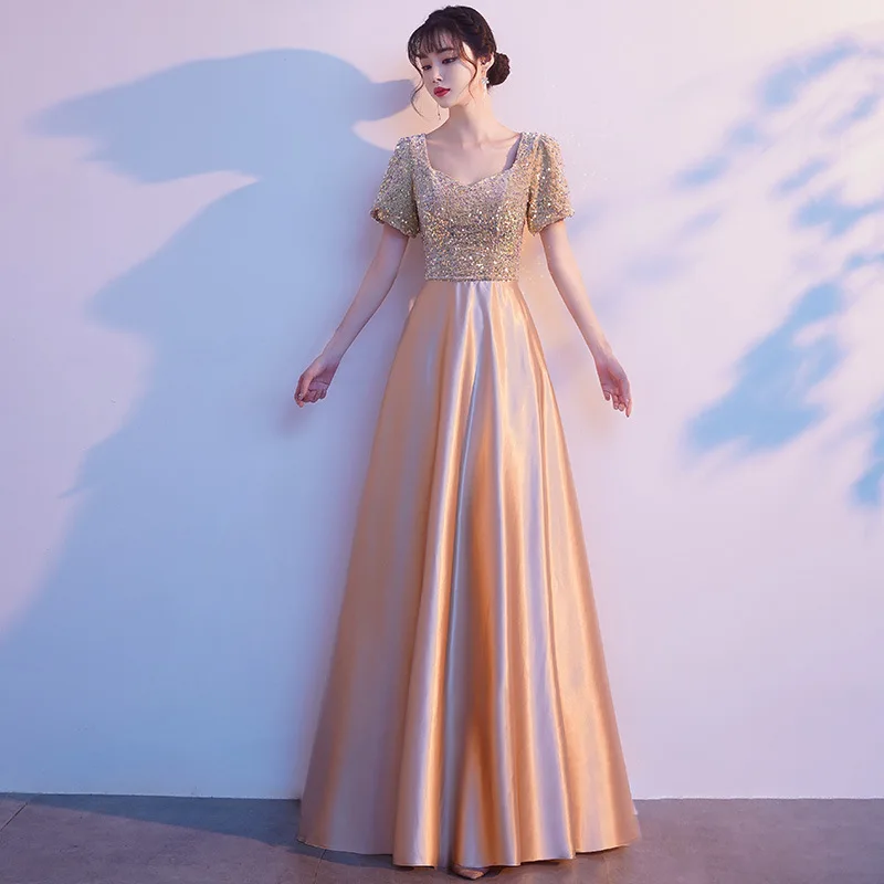 

Вечернее платье для банкета женское 2026: Новинка, платье цвета шампань для ведущих, платье для выступлений