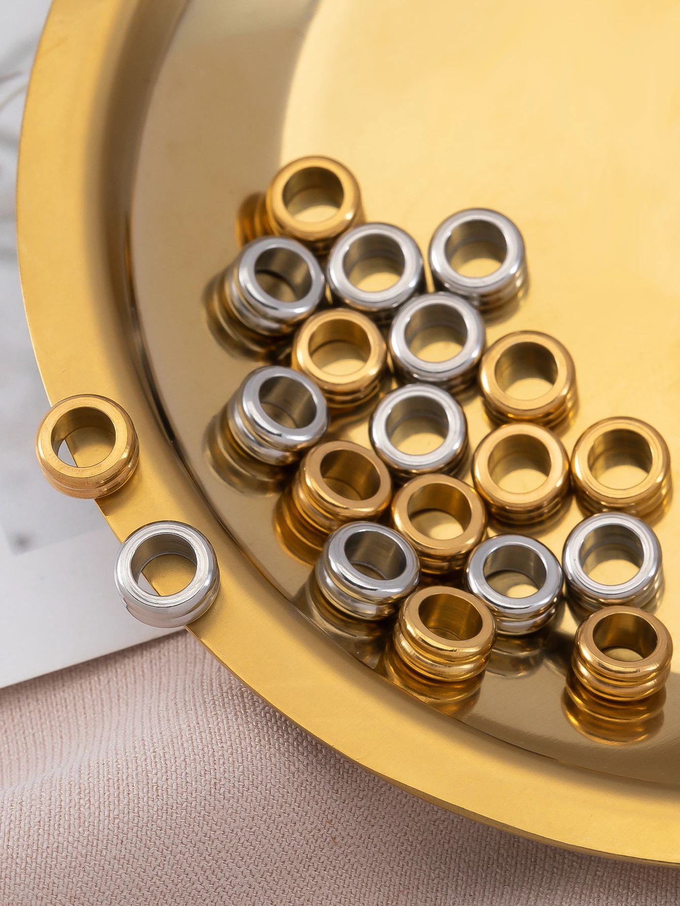 10pcs Stainless Steel Beads 6mm Big Hole Flat Wheel Spacers for DIY Jewelry Making Bracelet Necklace Loose Beads Findings
