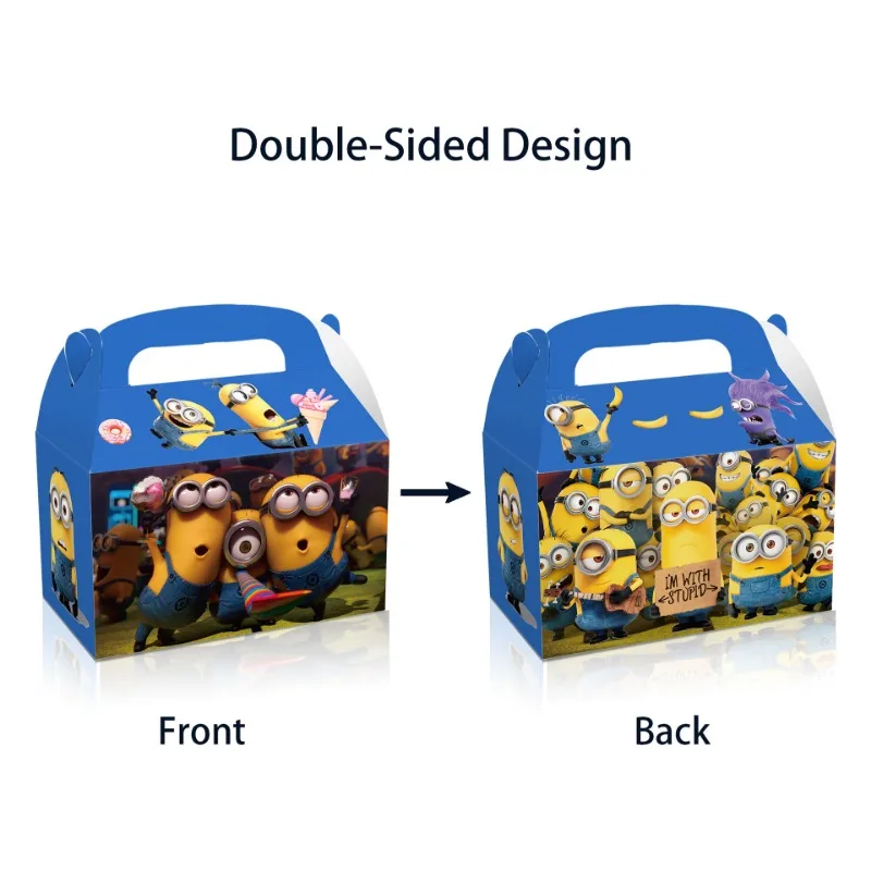 12PCS Minions Party Goody Treat Boxes Candy Boxes Birthday Party Supplies Decoration Kids Gift Packaging Box Baby Shower Decor