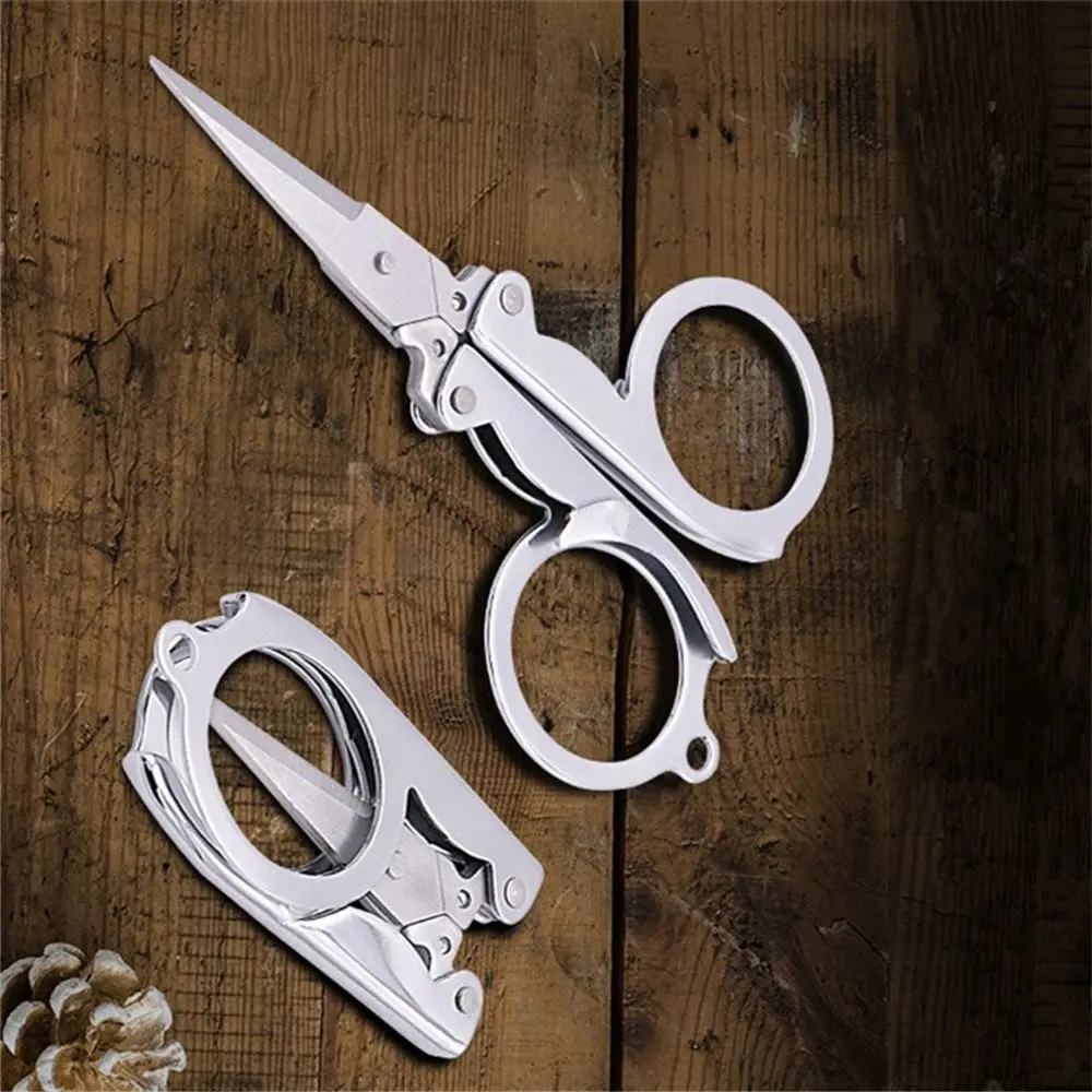 2pcs Stainless Steel Silver Mini Fodable Scissors Keychain Home Tailor Shears Paper Cutter School Office Supply Cutting Tool