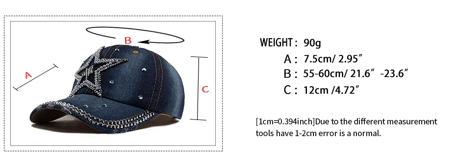 Y2K Pentagramm Denim Tuch Baseball Kappe Frauen Mode Vintage Snapback Männer Weibliche Hip hop Glänzenden Strass Hut Für Frühling Herbst – Detail 3