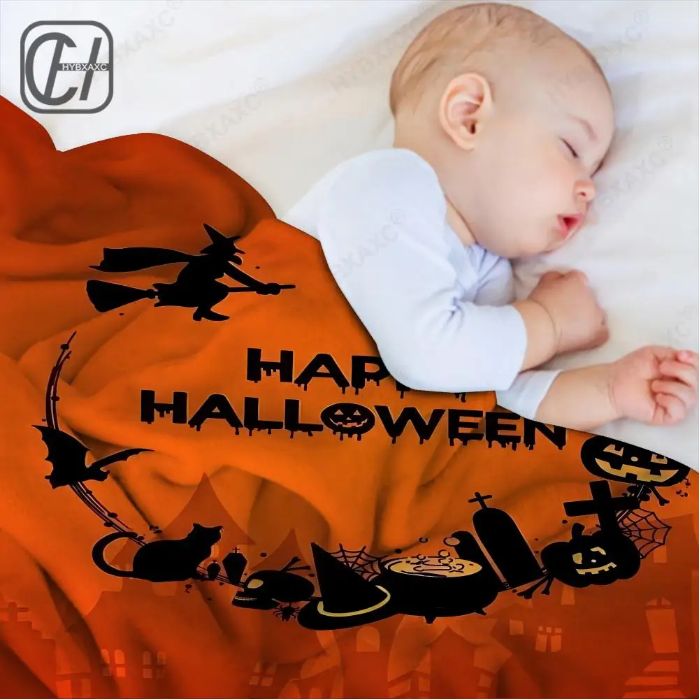 

Одеяло с тыквой на Хэллоуин, эстетическое художественное фланелевое одеяло, портативное домашнее путешествие, кемпинг, диван, утолщенная фланель для пикника