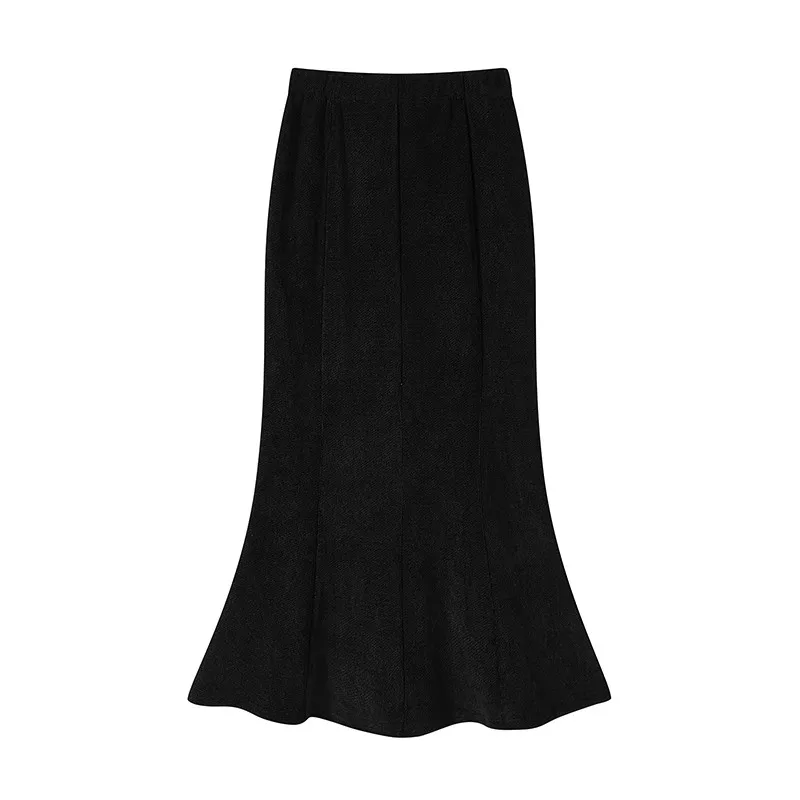 2024 New Arrival Spring Autumn Women Casual Loose Elastic Waist Trumpet / Mermaid Mid-calf Skirt All-matched High Waist Skirts