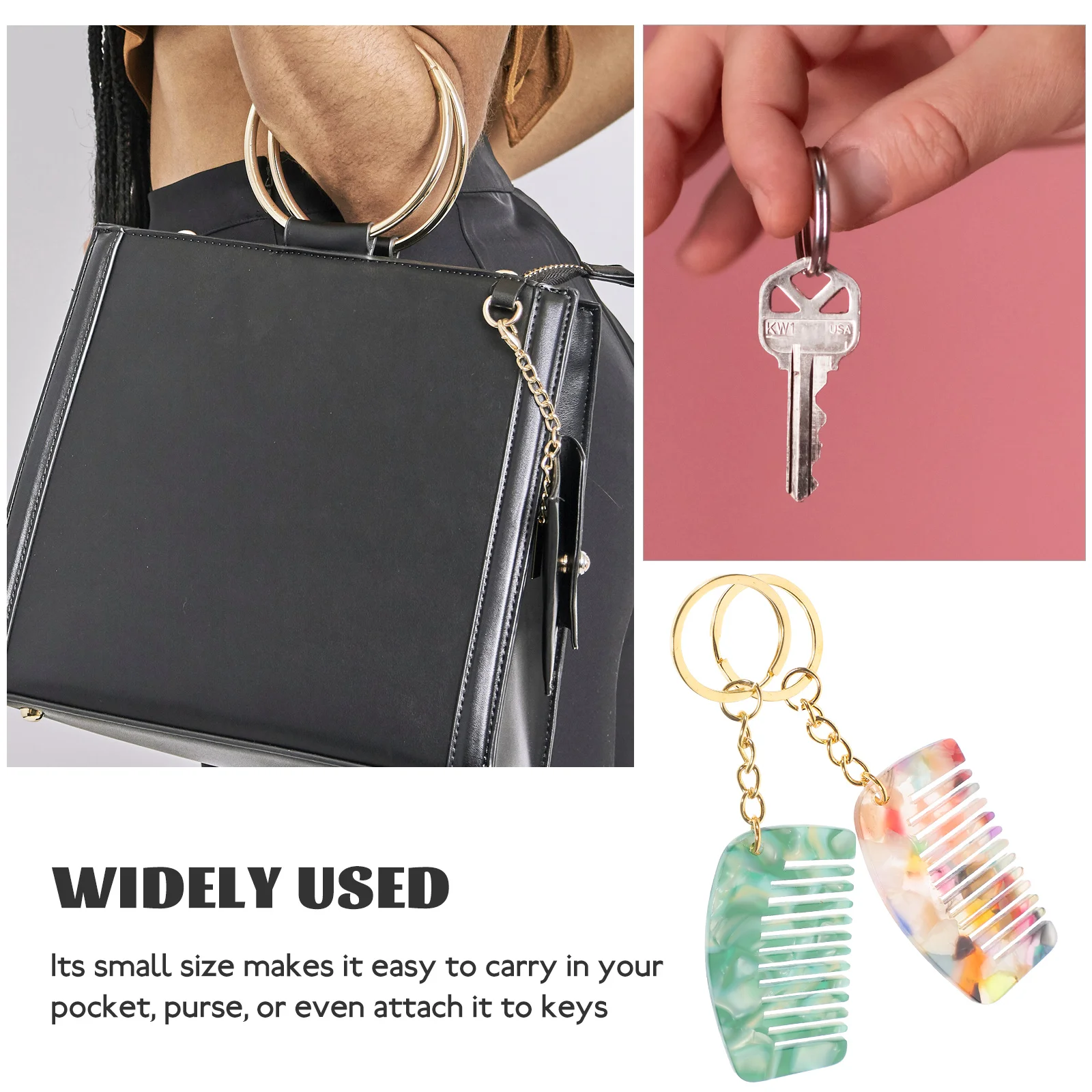 

2 шт., мини-брелок-гребень, модный дизайн, прочный материал, маленькая складная расческа для Taming Frizz on The Go, идеально подходит для брелока или волос