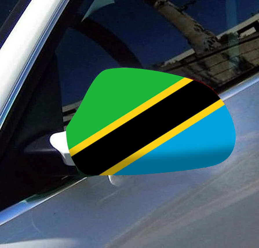 Directly Delivery 2 Pcs Free Size Four-way stretch fabric Tanzania Flags Car Mirror Cover