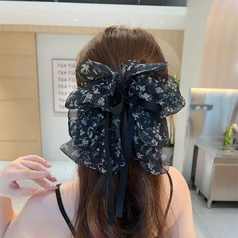 New Fashion Mesh Ribbon Hair Claw Bow Hair Clips for Women Girls Back Head Hairpin Horsetail clip Hair Accessories