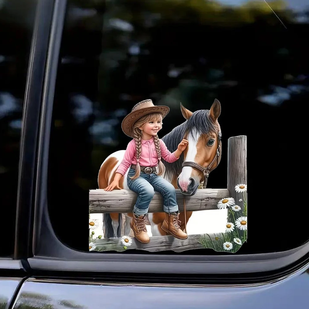 QT2536#Girl And Horse, Creative Decorative Stickers, Suitable for a Variety of Scene Decorations, Such As Cars, Trucks, Laptops