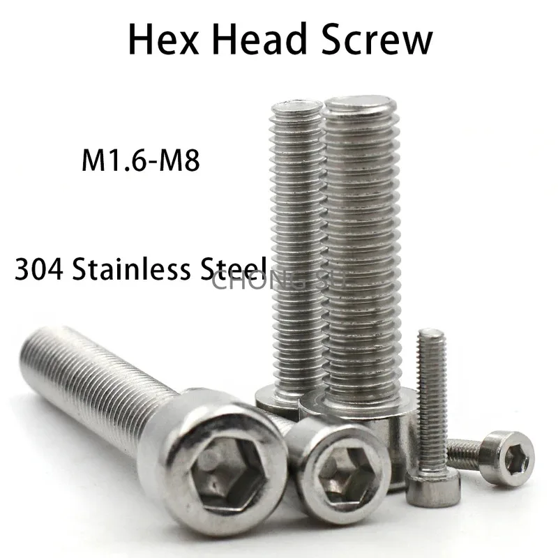 

50-5pcs M1.6 M2 M3 M4 M5 M6 M8 CM 304 A2-70 Stainless Steel Hexagon Hex Socket Cylinder Cap Head Screws Bolt DIN912 L=3-60mm