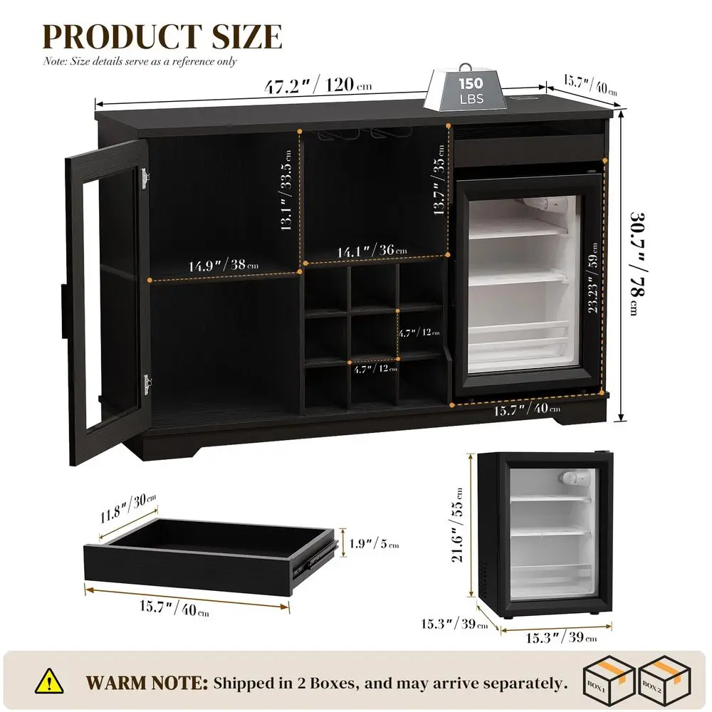 

Coffee Bar Cabinet with Fridge Fridge Included, Large Liquor Bar Cabinet with LED Lights, Glass Holder amp Wine Rack, Wine Cabi