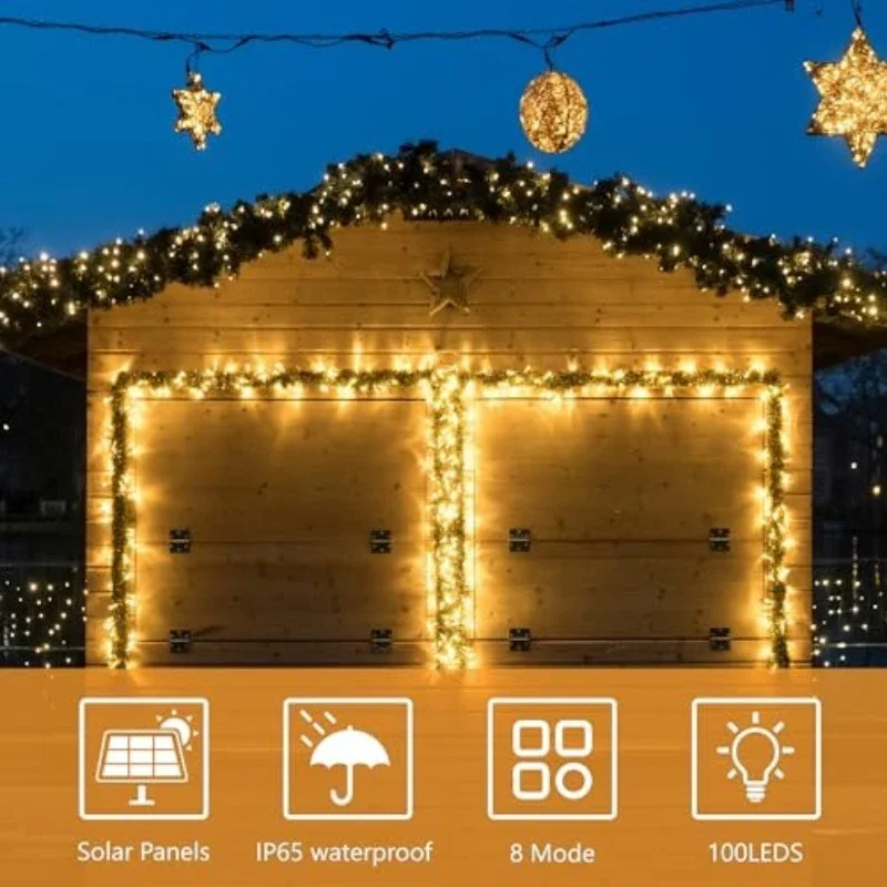 Outdoor Solar String Fairy Light Waterproof Garland Large Solar Panel Fast Charge Lamp for Chritmas Party Garden Decor