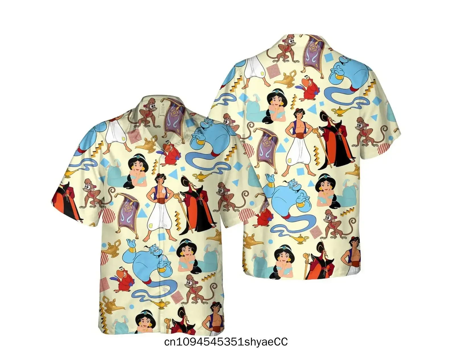 Disney Aladdin and Jasmine Princess Hawaiian Shirt Men's Women's Kids Short Sleeve Shirts Disney Hawaiian Shirts Beach Shirts