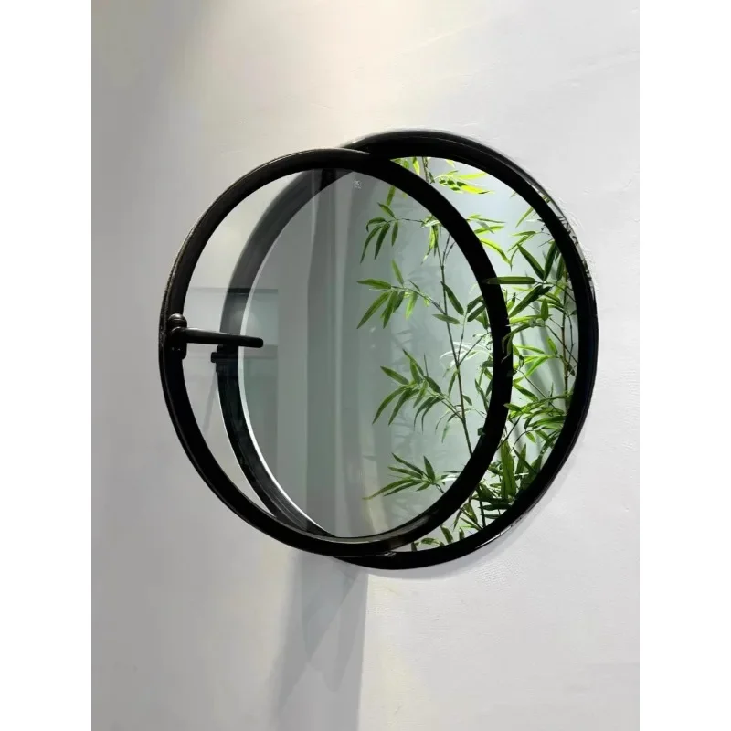 Customized central axis rotating indoor peep-proof round glass loft landscape moon window