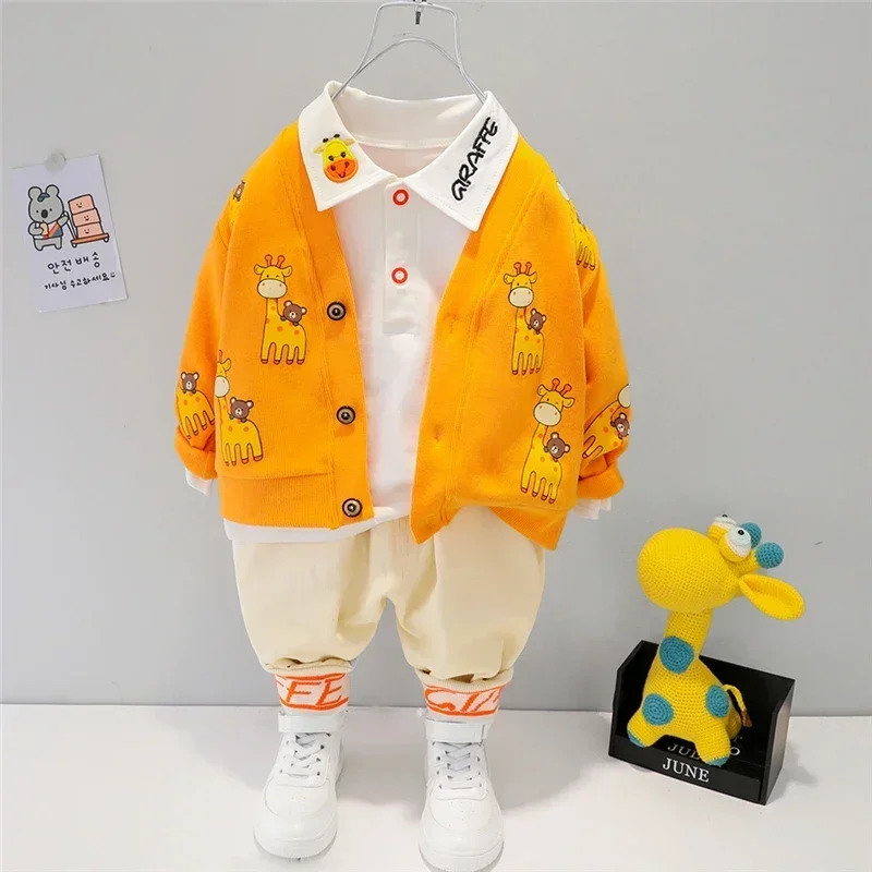 Baby Boys Clothing Sets Spring Autumn Kids Casual Clothes Cartoon Giraffe Coats T Shirt Pants Toddler Infant Children Costume