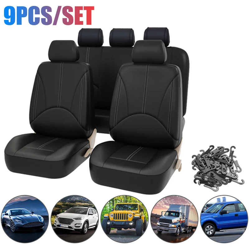 Car Seat Cover Set Breathable PU Leather Vehicle Seat Cushion Full Surround Cover For Car Full Protection Pad Fit 5-Seat Auto