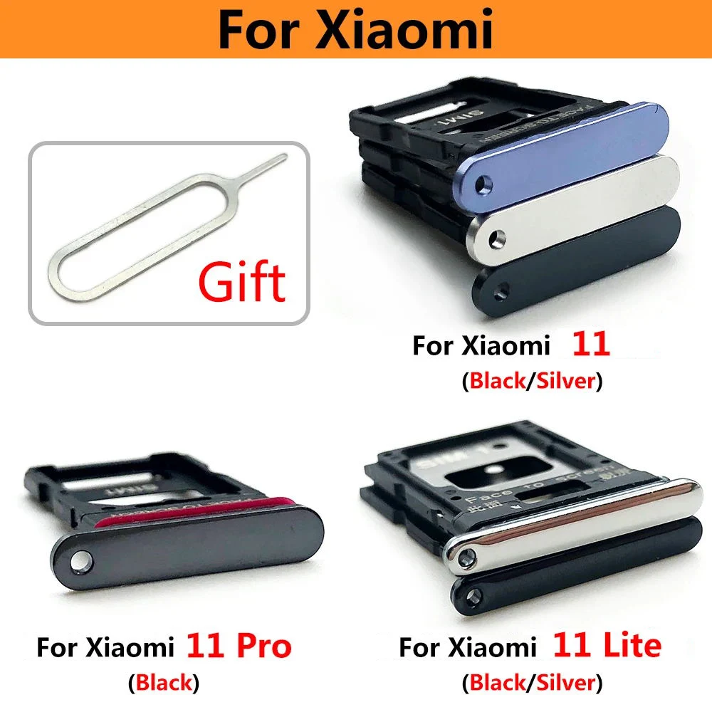 10Pcs，SIM Card Slot SD Card Tray For Xiaomi 11 Lite 11 Pro 11t 12 Dual Micro SIM Card Slot Tray Holder SD Card Reader Parts